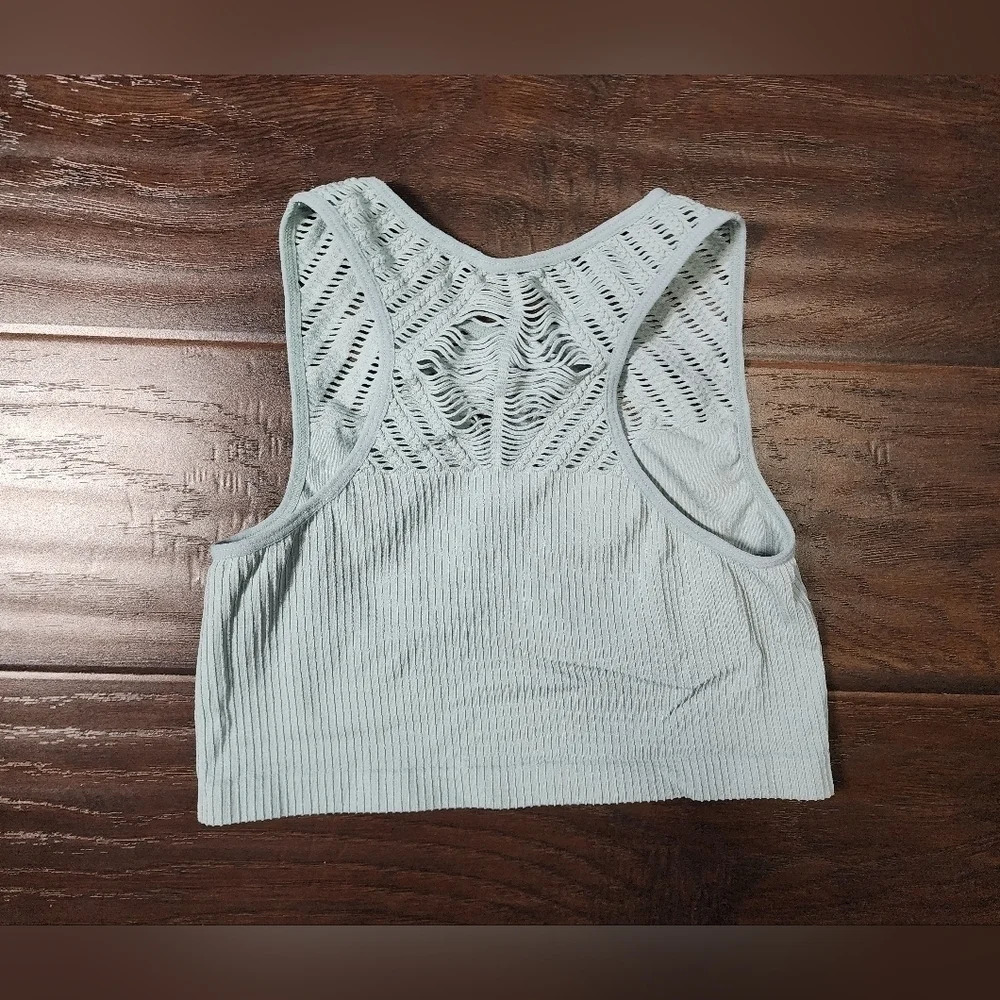 Womens Cut Out Crop Top Itzon Sage Green - Picture 6 of 8